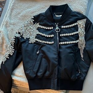Black Bomber Jacket with Silver Embellishments